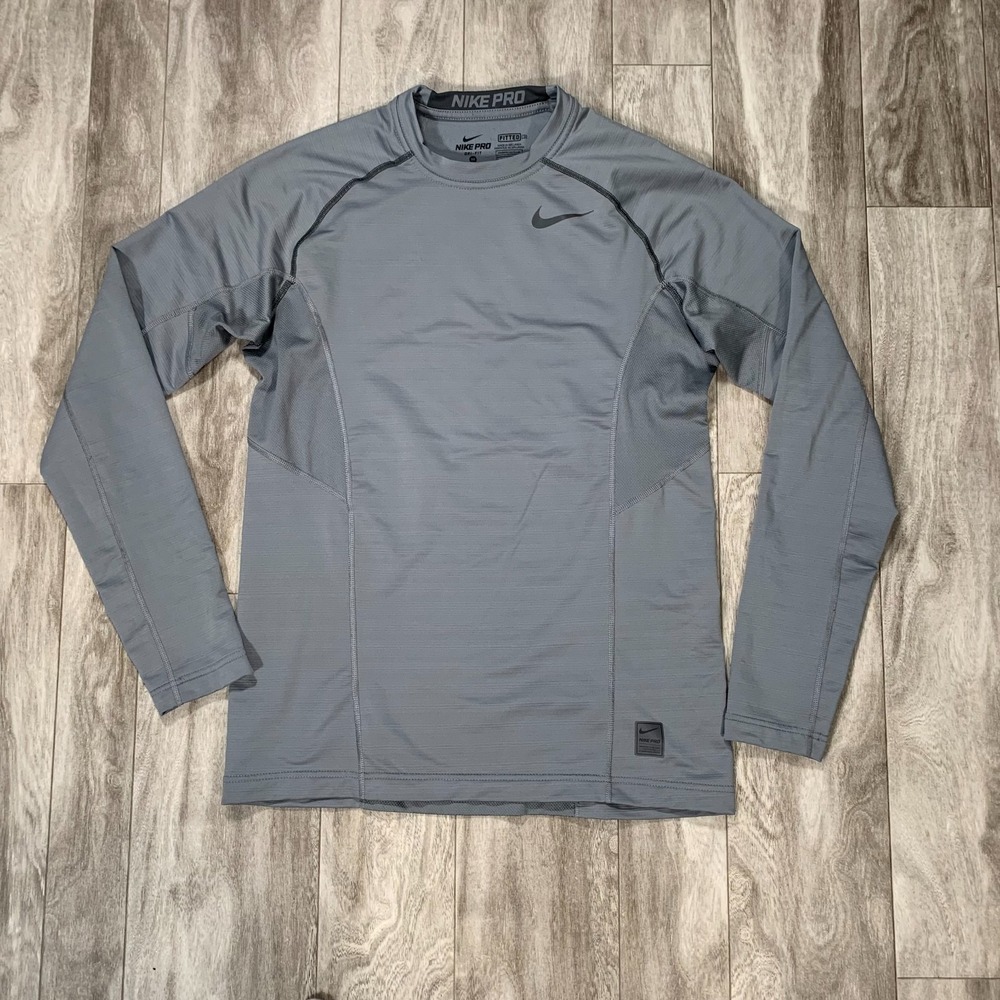 Nike Pro Shirt Mens Medium Gray Swoosh Fitted Fit Running Dri-Fit